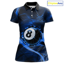 Load image into Gallery viewer, Blue Smoke Cracked 8 Ball Pool Shirt For Women Custom Billiard Polo Quarter Zip Team Jersey