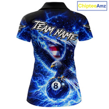 Load image into Gallery viewer, Torn US Flag Thunder Eagle Pool 8 Ball Women Billiard Shirt Custom Patriotic Billiard Apparel|Blue NYN2638