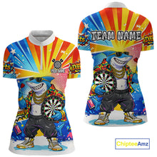 Load image into Gallery viewer, Funny Rich Cool Shark Hold Dartboard Women Darts 1/4-Zip Shirt Custom Pop Art Dart League Shirt NYN2646