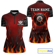 Load image into Gallery viewer, Personalized 8 Ball Red Flames Pool Billiard Polo &amp; 1/4 Zip For Women Custom Camo Billiard Team Jerseys NYN3011
