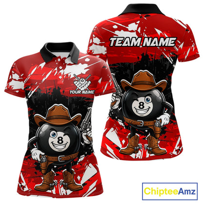 Funny billiard 8 ball cowboy gun shirt for women custom grunge pool team jersey red