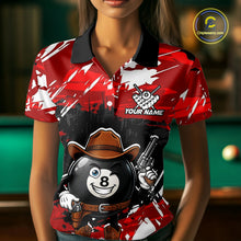 Load image into Gallery viewer, Funny Billiard 8 Ball Cowboy Gun Shirt For Women Custom Grunge Billiard Team Attire | Red NYN3435