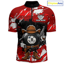 Load image into Gallery viewer, Funny billiard 8 ball cowboy gun shirt for men custom grunge billiard team attire red