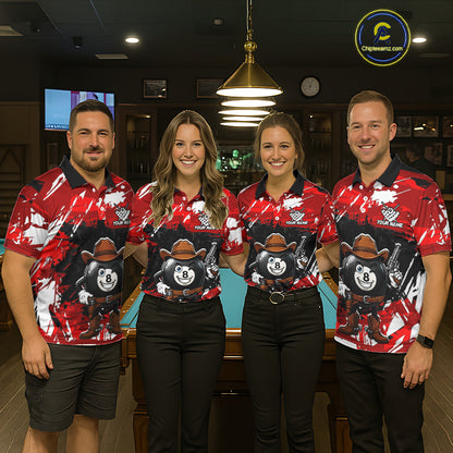 Funny Billiard 8 Ball Cowboy Gun Shirt For Men Custom Grunge Billiard Team Attire | Red NYN3435