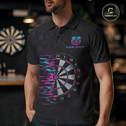 Pink And Blue Strike Dartboard Darts Polo 1/4-Zip Shirt For Men Custom Darts Team Jersey NYN4002