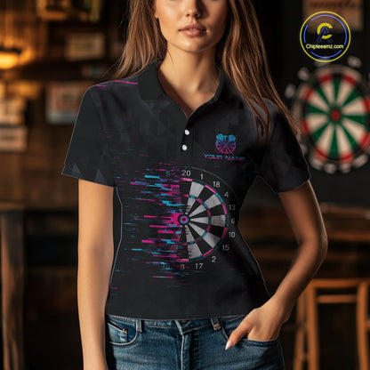 Pink And Blue Strike Dartboard Darts Polo 1/4-Zip Shirt For Women Custom Darts Team Jersey NYN4002
