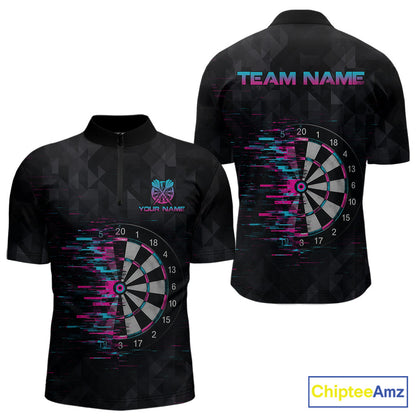 Pink And Blue Strike Dartboard Darts Polo 1/4-Zip Shirt For Men Custom Darts Team Jersey NYN4002