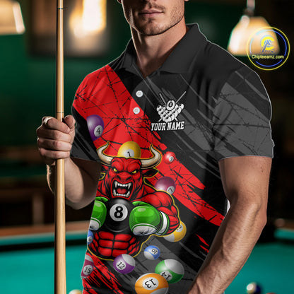 Boxing Bull Hold 8 Ball Pool Funny Billiard Shirt For Men Personalized Pool Balls Billiard Shirts NYN2652