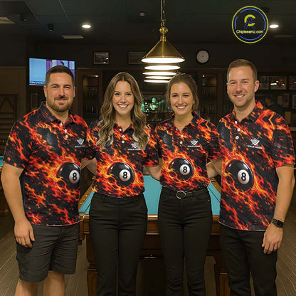 Fire Flame 8 Ball Pool Shirt For Women Custom Billiard League Team Polo & 1/4 Zip Jersey | Red NYN4023