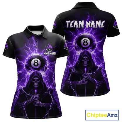 Grim Reaper Thunder Purple 8 Ball Pool Women Polo & 1/4-Zip Shirt Custom Billiards Ball Jerseys NYN2432