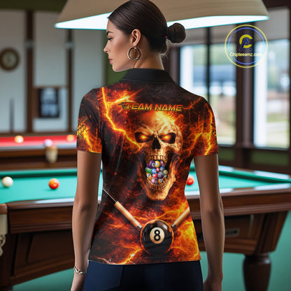 Thunder Red Skull Billiard 8 Ball & Sticks Billiard Shirt For Women Personalized Billiard Ball Shirts NYN2655