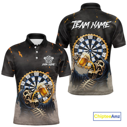Personalized Funny Grim Reaper Play Darts & Beer Polo & 1/4-Zip Shirts For Men Dart Team Jerseys NYN2815