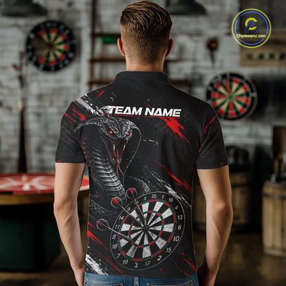 Male model wearing Black Red Cobra Darts Polo, Personalized Tournament Uniform