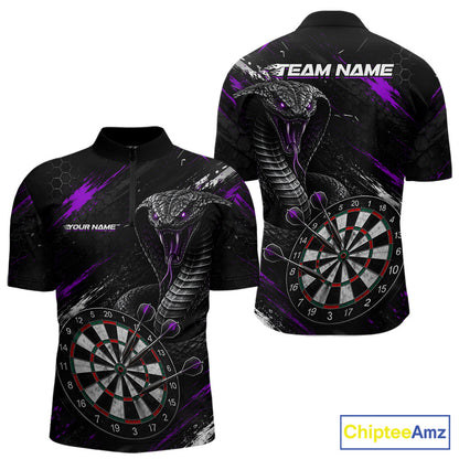 Black Purple Cobra Women's Quarter-Zip Darts Shirt Mockup, Personalized Cobra Tournament Apparel