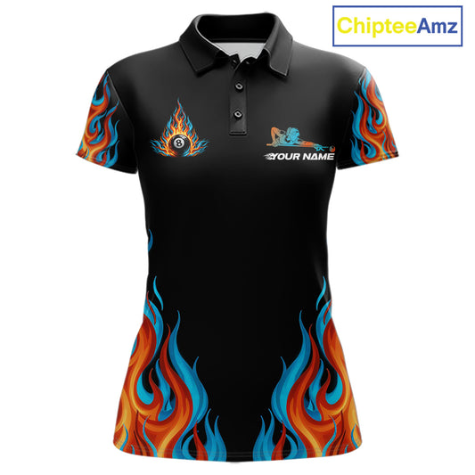 Red And Blue Flames 8 Ball Pool Billiard Team Shirt For Women Custom Billiard Balls Jerseys NYN2441