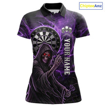 Load image into Gallery viewer, Grunge Purple Grim Reaper Women Darts Polo &amp; 1/4-Zip Shirts Custom Thunder Lightning Darts Team Jersey NYN3037