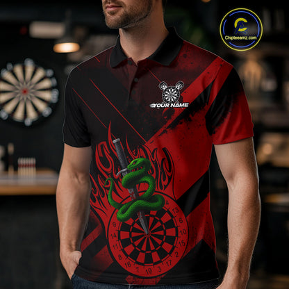 Custom Green Cobra Flames Dartboard Red Grunge Dart Men Polo Jerseys Dart Shirt Gifts NYN1642