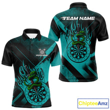 Load image into Gallery viewer, Custom Green Cobra Flames Dartboard Turquoise Grunge Dart Men Polo Jerseys Dart Shirt Gifts NYN1644