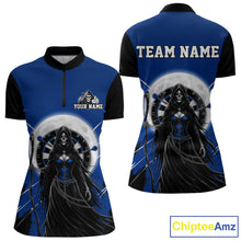Load image into Gallery viewer, Black And Blue Grim Reaper Moon Dartboard Custom Women Darts Quarter-Zip  Shirt Gothic Dart Jerseys NYN1948