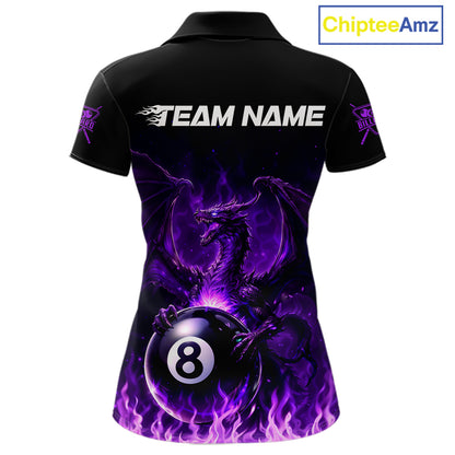 Purple Flaming Dragon Play Pool 8 Ball Women Billiard Shirt Custom Billiard Polo & 1/4-Zip Attire NYN2493