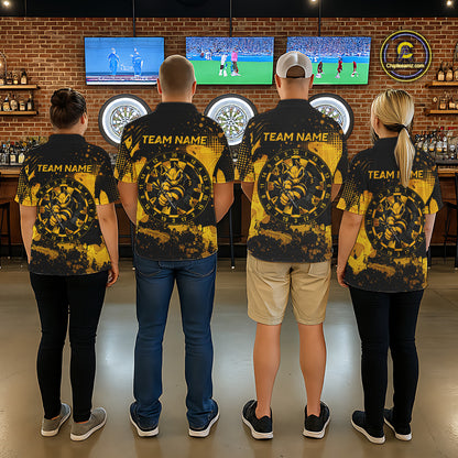 Black And Yellow Grunge Funny Bee Darts Polo & 1/4 Zip For Women Personalized Dart Team Shirts NYN3237