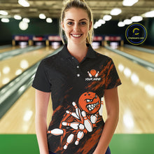 Load image into Gallery viewer, Female bowler wearing Funny Angry Bowling Ball bowling jersey during league competition and bowling event