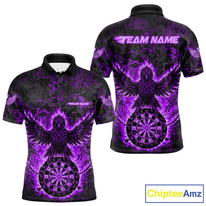 Custom Red Flames Eagle Digital Camo Darts Polo Shirt For Men Cracked Dart Jerseys NYN1959