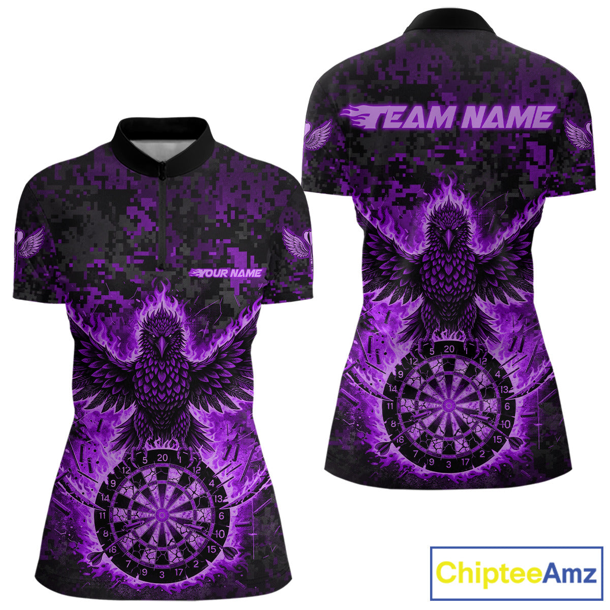 Custom Red Flames Eagle Digital Camo Darts Quarter-Zip Shirt For Women Cracked Dart Jerseys NYN1959
