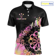 Load image into Gallery viewer, Pink Holographic Dartboard Grunge Darts Polo Shirts For Men Custom Name For Darters NYN2705