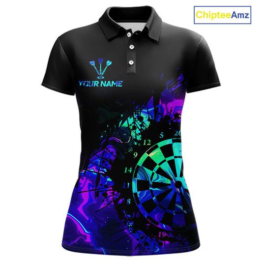 Blue Holographic Dartboard Grunge Darts Polo Shirts For Women Custom Name For Darters NYN2706