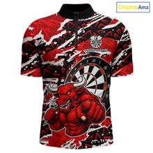 Load image into Gallery viewer, Personalized Men Darts Bull Grunge Red Polo Shirt Custom Name Polo 1/4-Zip Shirt Gift For Darters NYN2856