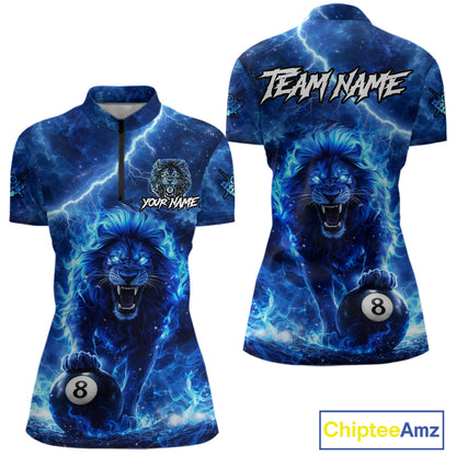 Personalized Billiards Shirt Blue Flames Lion 8 Ball Pool For Women Billiard Jersey Customized Name NYN2860