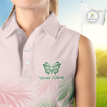 Personalized Green And Pink Tropical Pattern Custom Golf Sleeveless Polo Shirt For Women Golf Team Clothes NYN2864