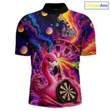 Load image into Gallery viewer, Personalized Cute Flamingo Dart Polo &amp; Quarter Zip Shirt For Men Colorful Rainbow Paint Darts Jersey NYN2869