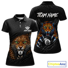 Load image into Gallery viewer, Funny Tiger 8 Ball women's billiard polo shirt personalized black leopard claws pool jersey, custom billiards apparel