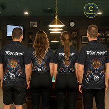 Load image into Gallery viewer, Men women billiard team wearing Funny Tiger 8 Ball custom pool uniforms, personalized 8 ball team jerseys