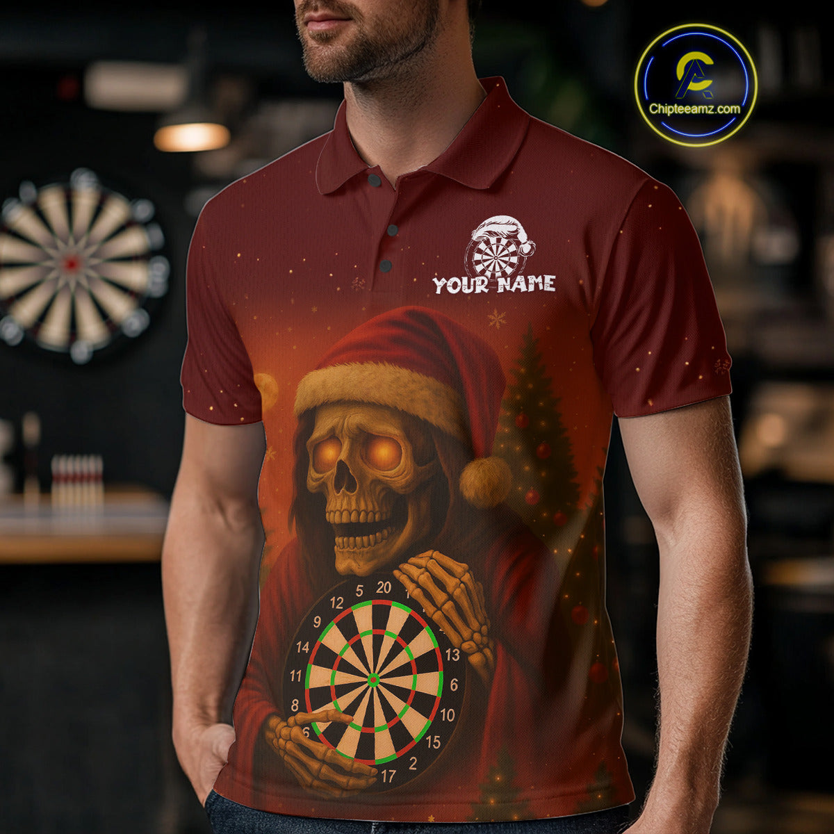 Custom Grim Reaper Dartboard Christmas Dart Polo Shirt For Men Xmas Dart Outfit Jersey NYN1451