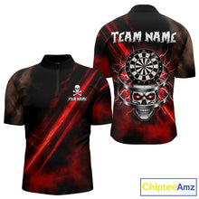 Load image into Gallery viewer, Custom Silver Skull Dartboard Lightning Red Dart Men 1/4-Zip Jerseys Outfits Dart Shirt NYN1710