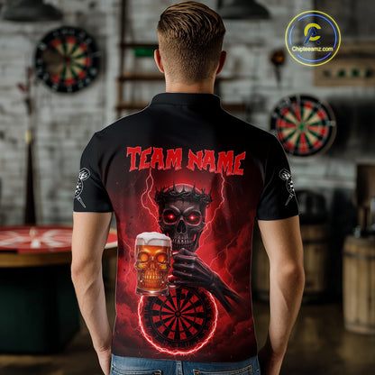Custom Funny Skull And Beer Lightning Red Dartboard Dart Men Polo Jerseys Dart Team Shirts NYN1755