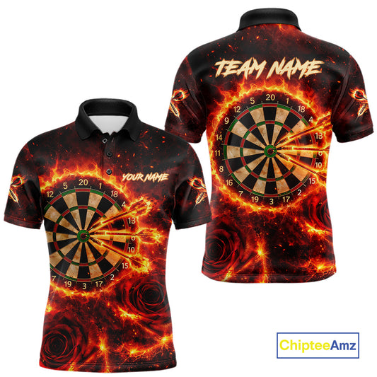 Red Flaming Roses Dartboard & Arrow Custom Men Darts Polo Shirts Fire Flame Dart Jerseys NYN2264