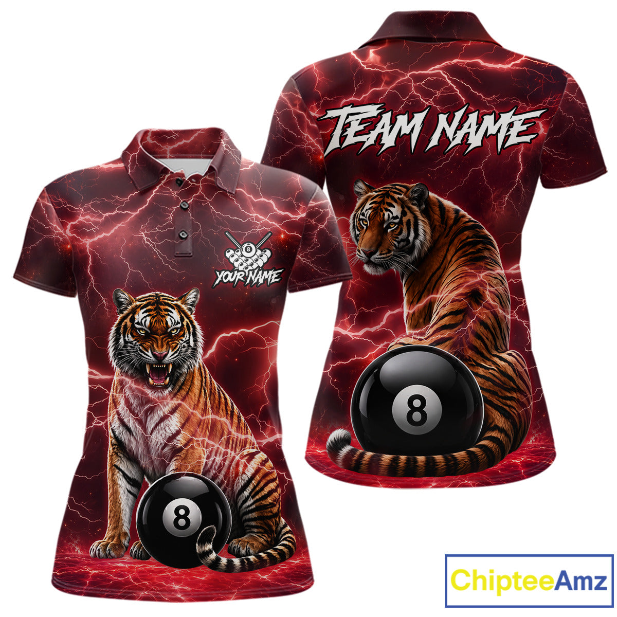 Thunder Red Funny Tiger 8 Ball Billiard Pool Shirt For Women Custom Billiard Team Attire NYN3141