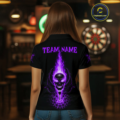 Skeleton Fire Flame Dartboard Custom Women Polo Dart Shirt Purple Skull Dart Jerseys NYN1770