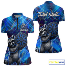Load image into Gallery viewer, Funny raccoon graffiti dart shirt custom blue dart 1/4-zip apparel for women