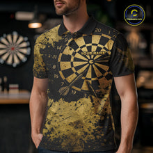 Load image into Gallery viewer, Personalized Grunge Gold Dartboard Men Dart Shirt Custom Name Dart Team Jersey For Darters NYN2968