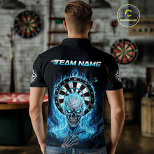 Load image into Gallery viewer, Black Blue Flaming Skeleton Darts Custom Men's Dart Polo Shirts Team Dart League Jerseys NYN2073
