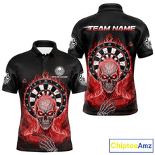 Load image into Gallery viewer, Black Red Flaming Skeleton Darts Custom Men's Dart Polo Shirts Team Dart League Jerseys NYN2075