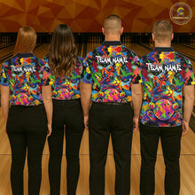 Load image into Gallery viewer, Funny Cat Colorful Paint Bowling Team Jerseys For Men Custom Splatter Bowling Polo 1/4-Zip Shirt NYN3167