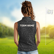 Load image into Gallery viewer, Black Leopard Womens Golf Sleeveless Polo Shirt Personalized Yellow Argyle Pattern Golf Team Outfits NYN3395
