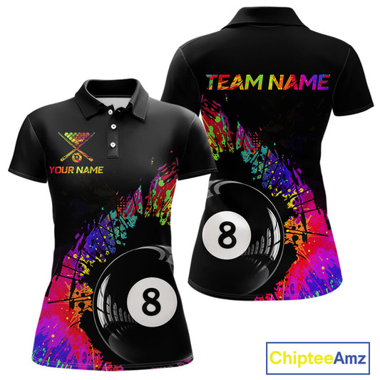 Custom Colorful Splatter Women's Billiard Ball Shirt Personalized Ball 8 Billiard Team Shirt NYN2342