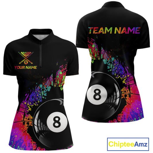 Custom Colorful Splatter Women's Billiard Ball Shirt Personalized Ball 8 Billiard Team Shirt NYN2342
